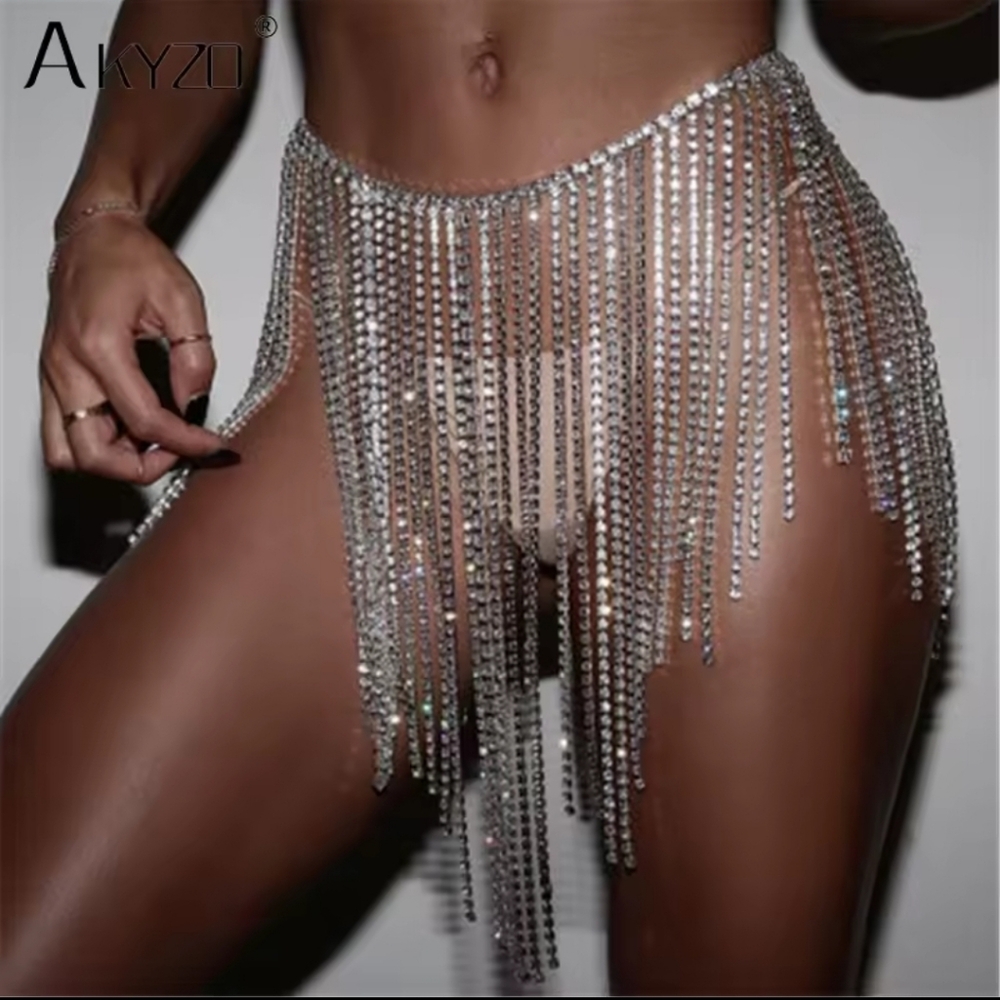 Akyzi Gold Rhinestone Fringe Skirt /Belt